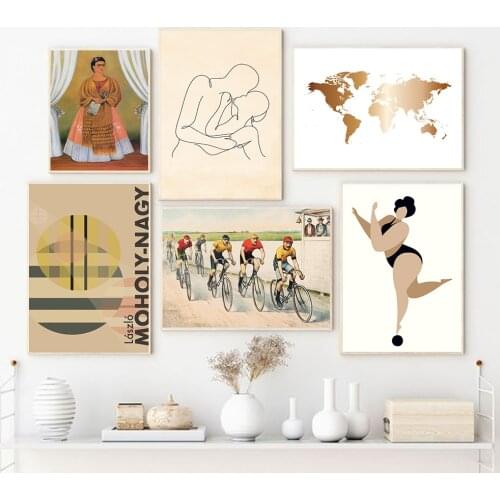 Vintage Poster Bicycle Race Print Canvas Paintings Dancing Queen Wall Art Wold Map line Pictures for Home Decoration No Frame