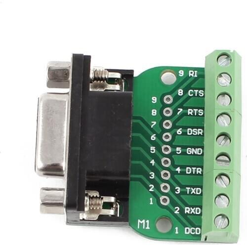 High Quality DB9 RS232 Serial to Terminal Female Adapter Connector Breakout Board Black+Green