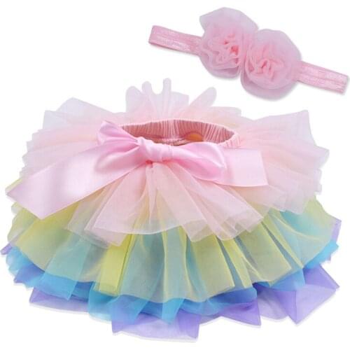 Baby Girl Tutu Skirt Newborn Infant Tulle Bloomers 2pcs Short Skirts+Headband Set Girls Skirts Rainbow Skirt Baby Clothes 0-3 T