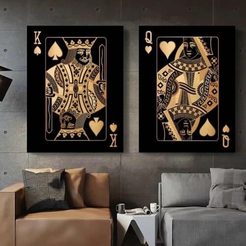 Yellow Queen King Poker Quotes Vintage Canvas Painting Nordic Posters and Prints Wall Art Pictures for Living Room Home Decor