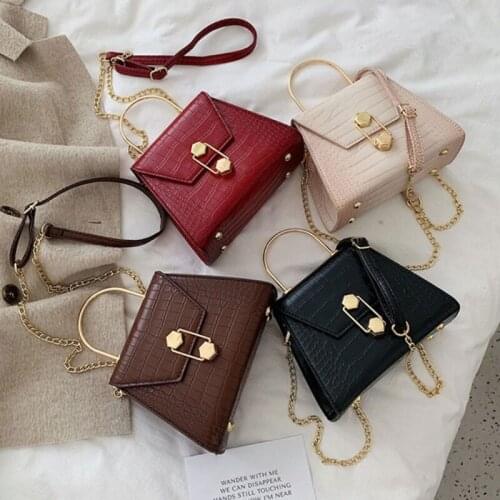 Women Chain Crossbody Bag Leather Shoulder Bags Crocodile Pattern Handbags with Top-handle Elegant Messenger Bag