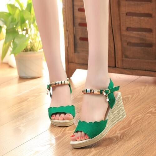 2020 Summer Buckle Womens Sandals Flock Fashion wedges sandals Open Toe Women Sandals dress women Shoes sandalia