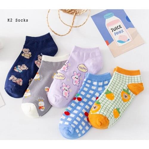 Kawaii Cartoon Bear Short Socks Girls Cotton Harajuku Fashion Japanese Duck Rabbit Soft Funny Happy Classic Men and Women Socks
