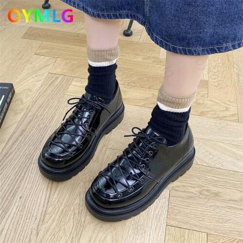 Deep-mouth single shoes womens autumn 2021new fashion platform platform shoes lace up casual students black small leather shoes