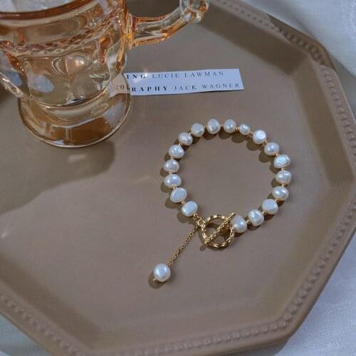 14K Real Gold Plated Special-shaped Baroque Natural Freshwater Pearl Vintage Temperament Bracelet Womens Wrist Bracelets