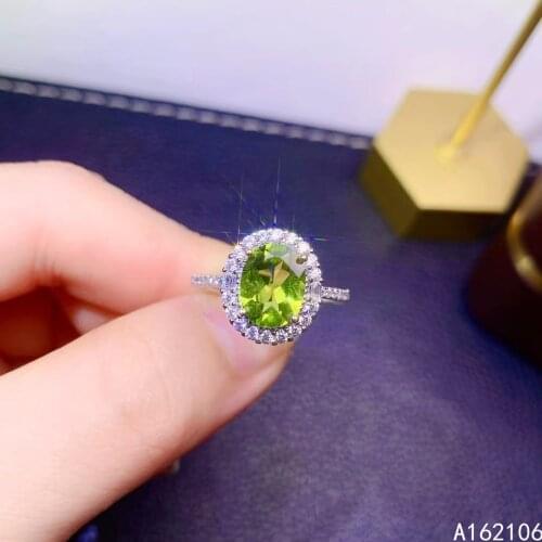 925 Pure Silver Chinese Style Natural Peridot Womens Luxury Elegant Simple Oval Adjustable Gem Ring Fine Jewelry Support Detect