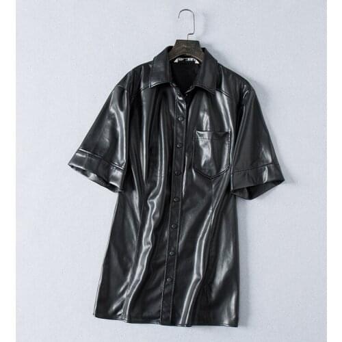 Faux leather soft pu women fashion single breasted half length casual outerwear basic design elegant dress