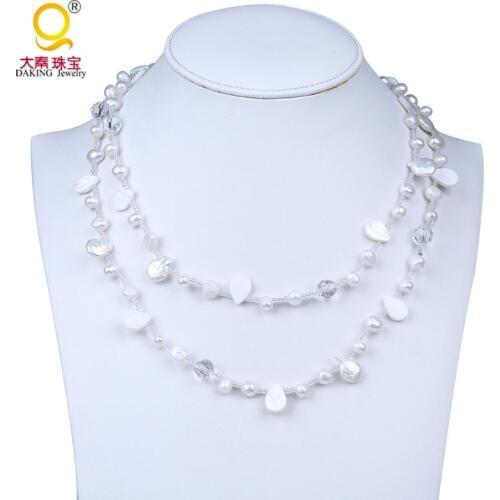 New hot long real pearl crystal necklace water drop shape shell necklace Various shapes freshwater pearl jewelry for women