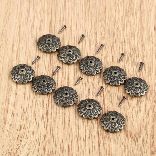 20pcs Antique bronze Corner Protectors Flower Nails 15mm Retro Jewelry Box Feet Wood Gift Wine Case Desk Leg Decor Zinc Alloy