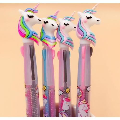 A44 Unicorn Silicone Head 3 Color Press Ball Ballpoint Pen Writing Student Stationery School Office Supply 0.5mm