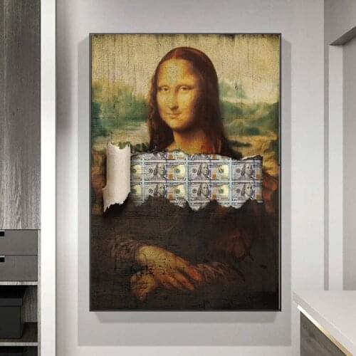 Abstract Modern Funny Graffiti Mona Lisa Money Art Canvas Painting Posters and Prints Wall Art Picture for Living Room No Frame