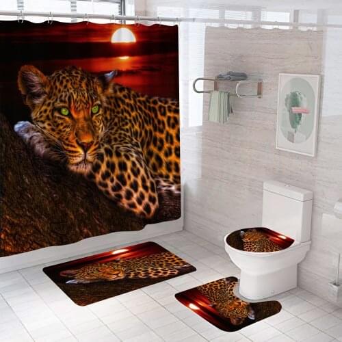 African Safari Leopard Wildlife Animal Lion Elk Shower Curtain Sets Waterproof Fabric Bathroom Decor Home