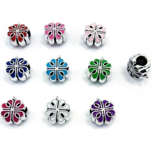 Free shipping 50pcs mix color clover big hole alloy beads fit European bracelet and necklace DIY new style
