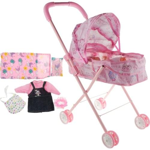 Baby Stroller Nursery Room Furniture Decor Kids Pretend Play Toy Children’s Cart Toy Supermarket Trolley