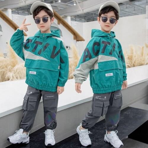 Kids boys sports hooded jacket spring / autumn new childrens coat 4-12 years old