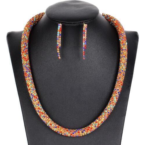 MINHIN Graceful Wedding Jewelry Sets Sparkling Rhinestone Crystal Choker Necklace Earrings Set Bridal Jewelry Set