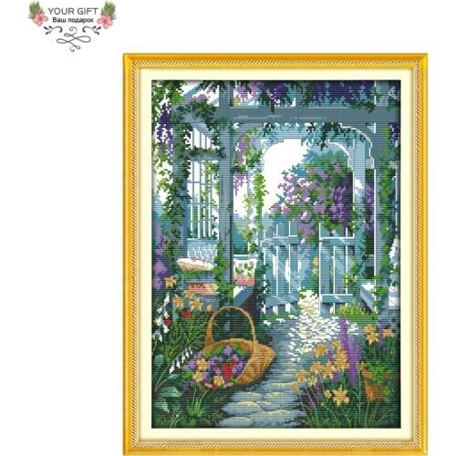 Your Gift Home Decor F570 Free Shipping 14CT 11CT Counted and Stamped The Garden Gate Needlepoints Embroidery Cross Stitch Kits