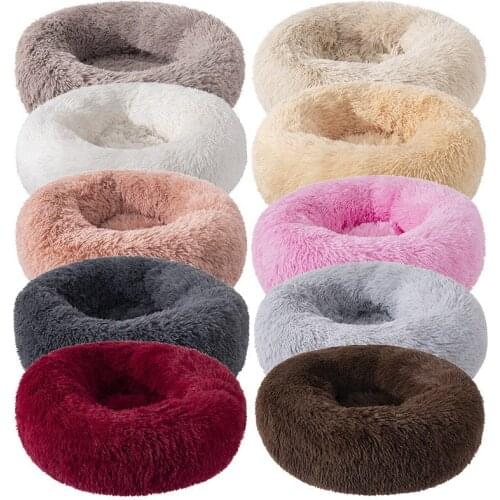 Round Dog Bed Washable long plush Dog Kennel Cats House Super Soft Cotton Mat Sofa For Dog Chihuahua Animals Pet Bed For Cat Bed
