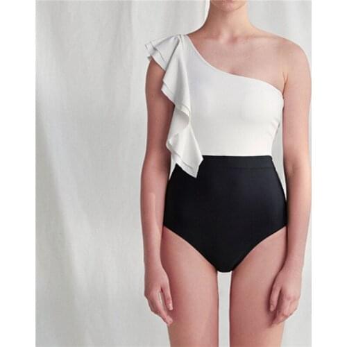 Swimsuit Women One Peice Bathing Suit Swimwear Bikini Piece 2021 Skirt Shoulder New Korean Ins Cover Lns Print Polyester Sierra