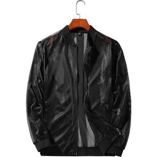 Men Thin Mesh Jacket Sunscreen Coat Streetwear Men Summer Long Sleeve Sunscreen Jacket Stand Collar Breathable Super Thin Hollow