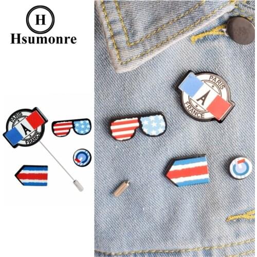 USA Flag Cartoon Cute Brooches Sunglass Red Blue Black Plastic Lapel Pin Enamel Denim Shirt Pin Badge Jewelry 4pcs/set