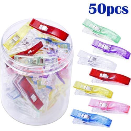 MIUSIE 50pcs Mixed Plastic Multipurpose Sewing Quilting Binding Clips For Office And Craft Projects Sewing Supplies With Box
