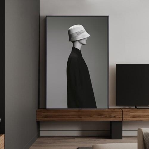 Fashion Wall Art Black White Wear Hat Woman Print Sexy Female Poster Canvas Art Beauty Wall Picture Painting Modern Home Decor