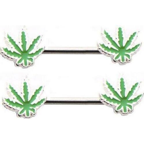 Trendy 2pcs/lot Fresh Green Maple Leaf Nipple Piercing Sexy Bar Nipple Rings Jewelry Body Piercing Women Nipple Pircing Jewelry