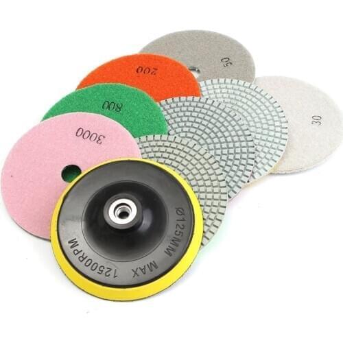 9Pcs/Set 5 Inch Diamond Polishing Pad Set Granite Marble Concrete Stone Tile Wet Dry for Granite Concrete Marble Stone Tiles