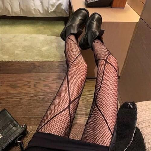 2021 New Black Sexy Fishnet Tights Mesh Female Autumn Thin Rhombus Lolita Gothic Pantyhose Beautiful Leg Stockings Big Size