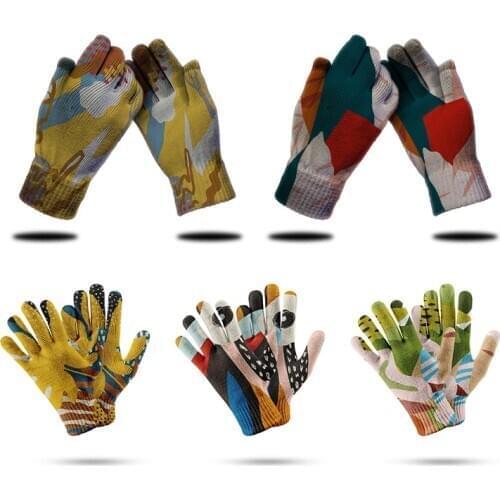 New Product 3D Printed Abstract Leaf Knitted Gloves Cute Touch Screen Multifunctional Garden Gloves Mittens Outdoor Happy Gloves