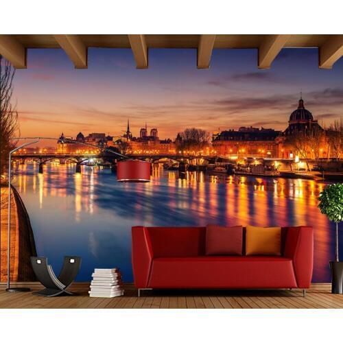 France Houses Rivers Bridges Street lights city photo wallpaper papel de parede,living room sofa TV wall bedroom bar 3d murals