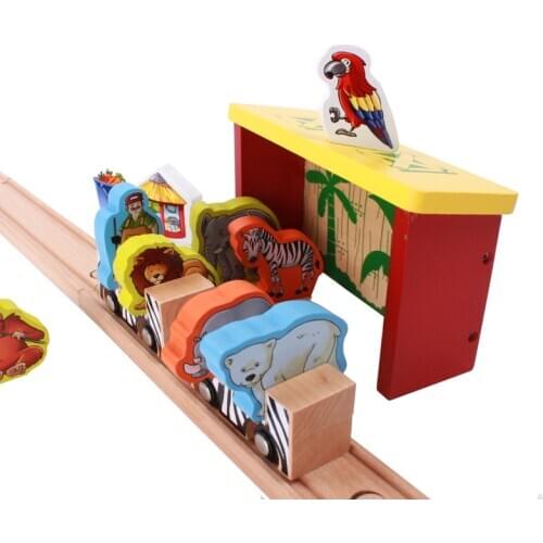 Zoo animal transport trains and rest stations are compatible with wooden train tracks, childrens track series toy accessories