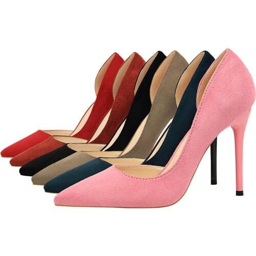European American wind simple.with ultra high heel suede shallow mouth pointed sexy nightclub show thin side out single shoes