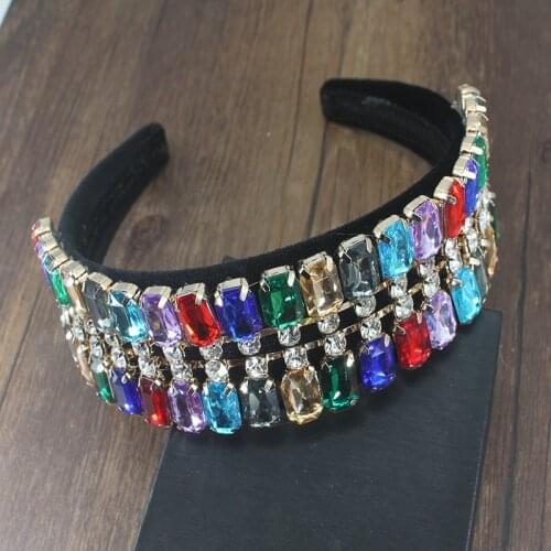 Luxury Exaggerated Versatile Headband New European and American Baroque Fashion Color Rhinestone Geometric Headband For Women