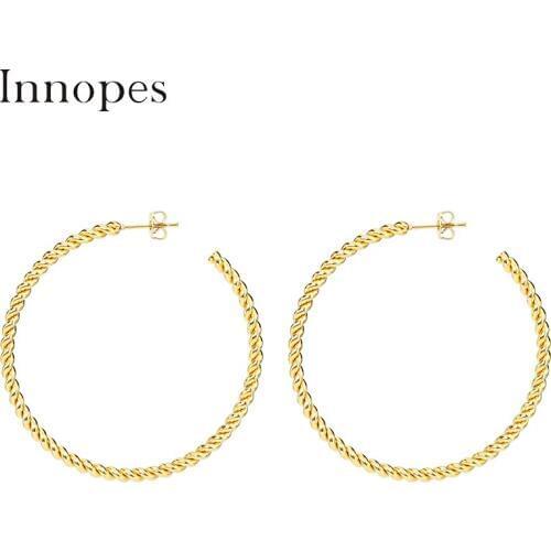 Innopes Big Round wave Hoop Earring for Women Celebrity Statement earring gold color Women Aros Prom Party gift Fashion Jewelry