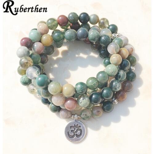 Ruberthen Top Sale Aliexpress Women`s Wrap Bracelet Trendy India Stone Bracelet or Necklace 108 Mala Fancy Stone Beads Bracelet