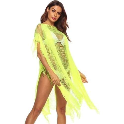 Sexy crochet Beach Cover Up Woman robe Dress 2020 Spring Summer swimwears Cover-ups Vestidos De Playa Mujer Sexy Robe Fishnet