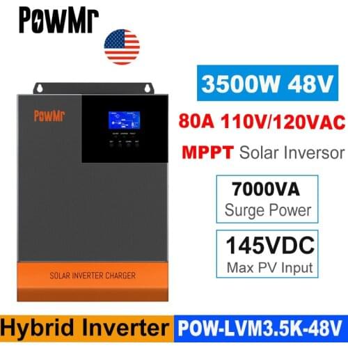 All-In-One 3500W Hybrid Solar Inversor 110V 48V MPPT 80A Solar Charge Controller PV Input Max 145V Support Lithium Battery
