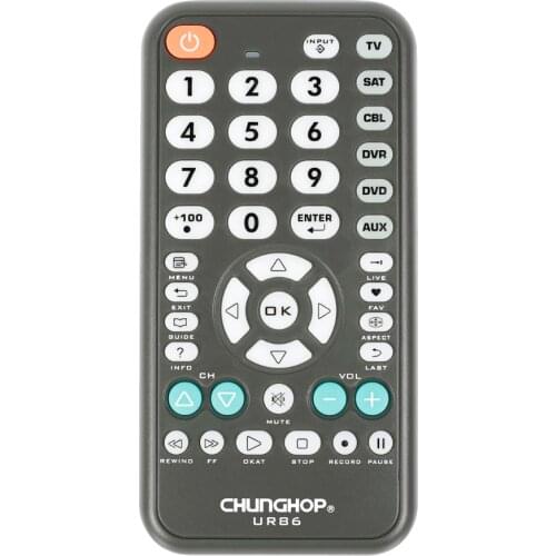 Universal remote control for chunghop UR86 TV DVD SAT CBL DVR AUX operating 6 devices controller