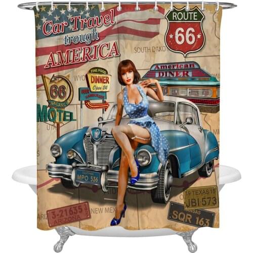 Waterproof Shower Curtains Beauty Car Retro Shower Curtain Frabic Polyester Bathroom decor Curtain