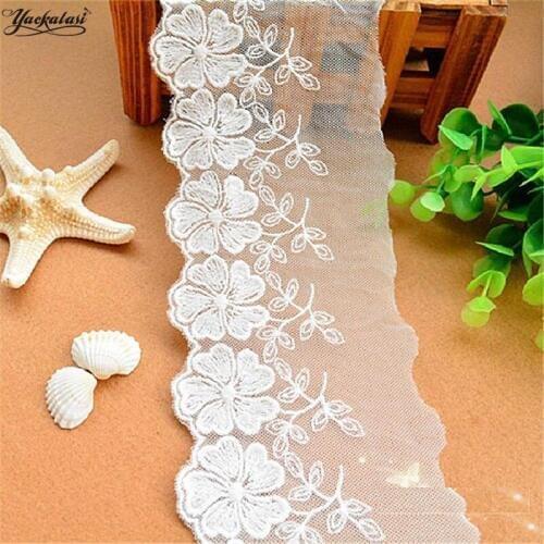 YACKALASI 14 Yds Cotton Embroidery Lace Scalloped Mesh Lace Applique DIY Garment Accessories Free shipping 9cm