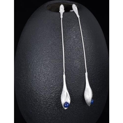 VLA 925 Silver Simple Design Bud Earrings Womens Temperament Generous Celestite Earrings Fashion Accessories