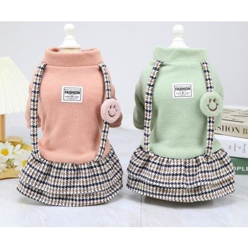 Winter Pet Dog Cat Clothes Dress Cotton Classic Check Skirt Cute Princess Dress Warm Tutu Clothing For Small Dogs Pet Apparel