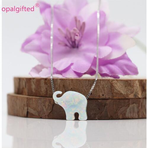 1pc/lot) synthetic 12*14mm white Elephant Opal Pendant Necklace 925 silver opal Necklace Fashion Jewelry For Women Lucky Gifts