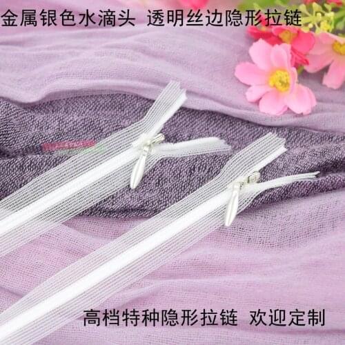 10pcs/lot Special Transparent Lace Invisible Zipper Close End Black White with Lock 25cm 40cm 60cm