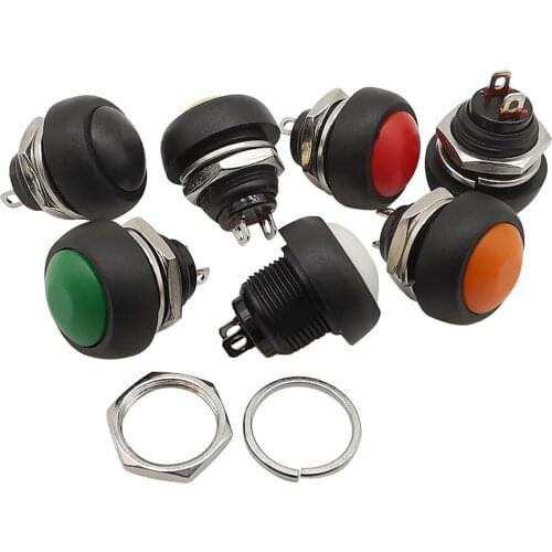 2Pcs 2 Pin Small PBS-33B Round 12mm Waterproof Switch Momentary Push Button Switch Reset Non-locking Switch