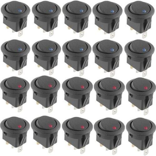 20 Pcs 12V 20A Amps On/Off/ 3 Position Terminal Round Rocker LED Toggle Switch Blue & Red Dropshipping