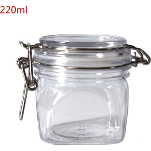 220ML Plastic Square Clip Top Storage Jar With Airtight Seal Lid Kitchen Food Container Tableware Preserving Cosmetic Cream