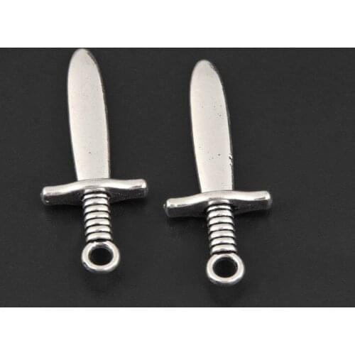 30pcs Silver Color 31x12mm Dagger Sword Charms Weapon Pendant Fit DIY Jewelry Making Handcrafted Accessories